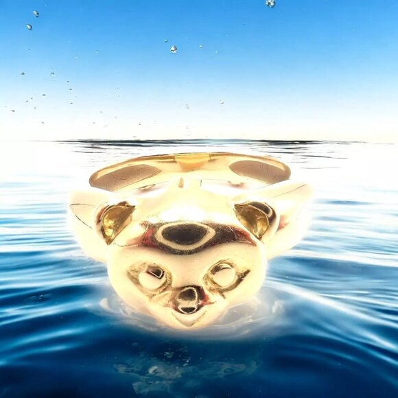 Authentic! Van Cleef & Arpels 18k Yellow Gold Teddy Bear Band Ring Pendant - Picture 2 of 11